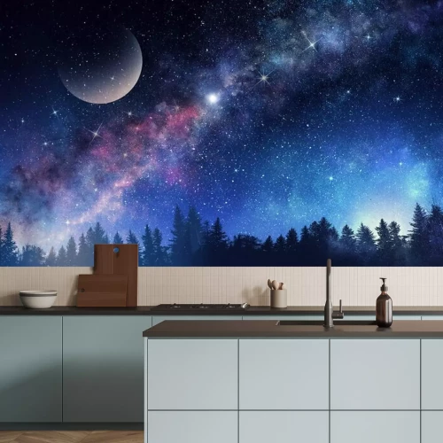 Fotobehang Sterrenhemel &#39;s nachts met bos en maan