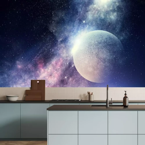 Fotobehang Een realistische maan tegen de achtergrond van de ruimte