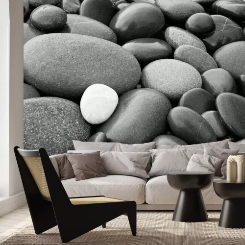 Fotobehang Grijze en witte ovale stenen