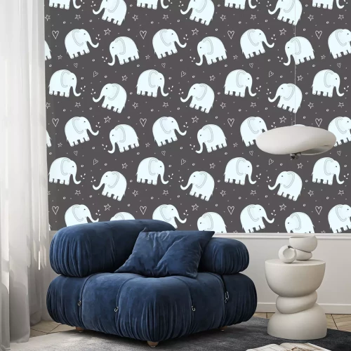 Behang Blauwe olifantensterren en harten