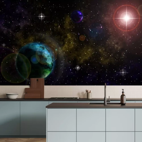 Sticker De kosmos van de planeet van verschillende kleuren tussen de sterren