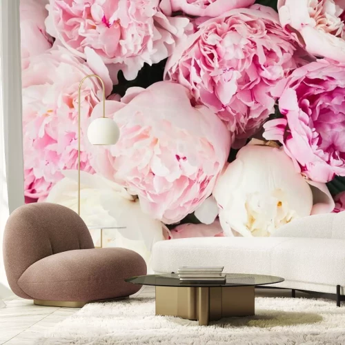 Fotobehang Roze bloemenachtergrond met pioenrozen