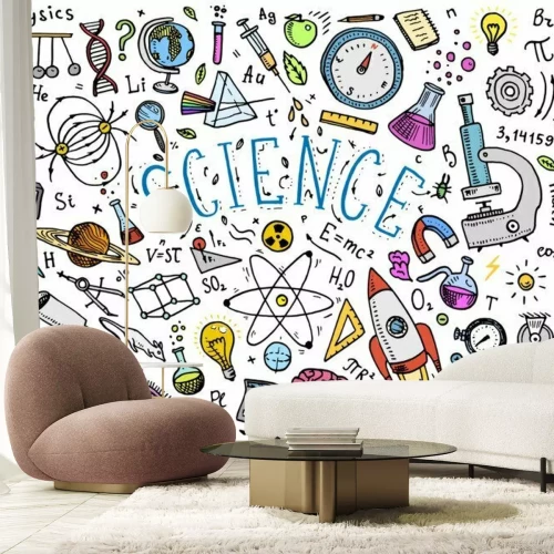 Fotobehang Educatieve illustratie van wiskunde, natuurkunde, scheikunde en biologie