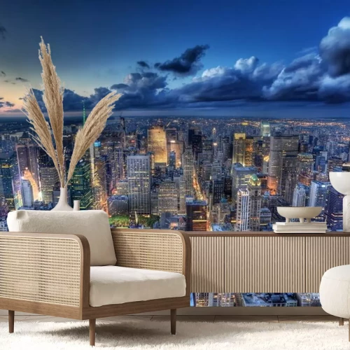 Fotobehang Nachtpanorama van New York City