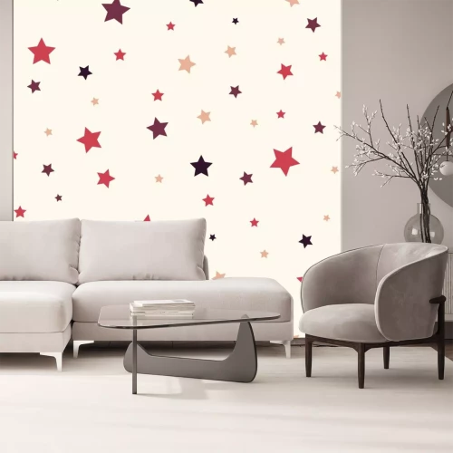 Sticker Naadloze achtergrond met kleurrijke sterren. Naadloze vector patroon met gekleurde sterren van verschillende maten op een witte achtergrond.