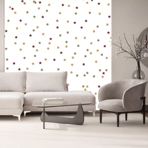 Sticker Naadloze achtergrond met kleurrijke sterren. Naadloze vector patroon met gekleurde sterren van verschillende maten op een witte achtergrond.