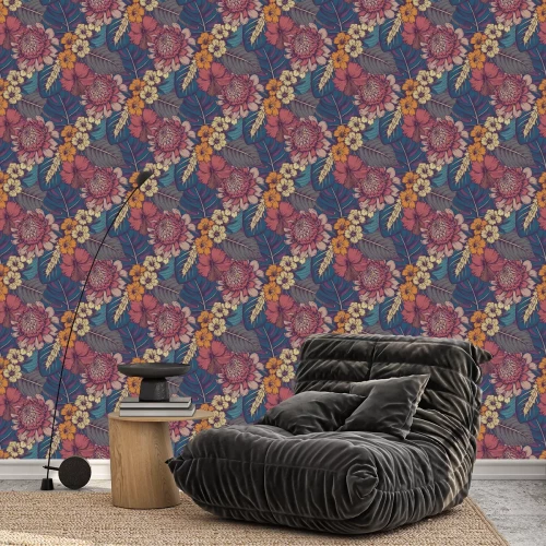 Behang Handgetekende retro bloemen