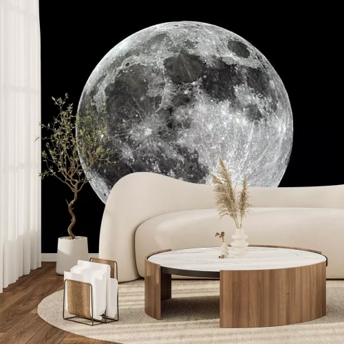 Fotobehang Volle maan op een zwarte achtergrond