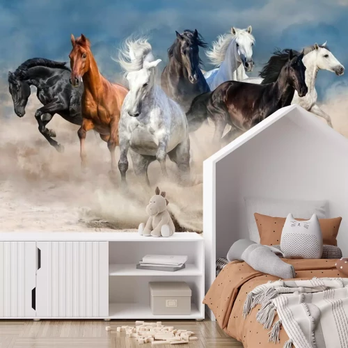 Fotobehang Paarden galopperen in de woestijn