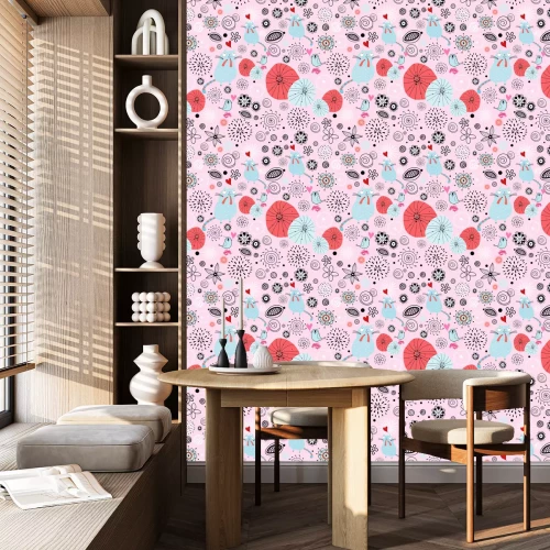 Behang Blauwe katten en vogels