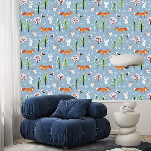 Behang Dieren en een winterbos voor kinderen