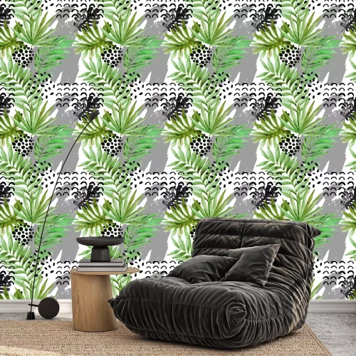 Behang Bladeren bovenop een abstracte achtergrond