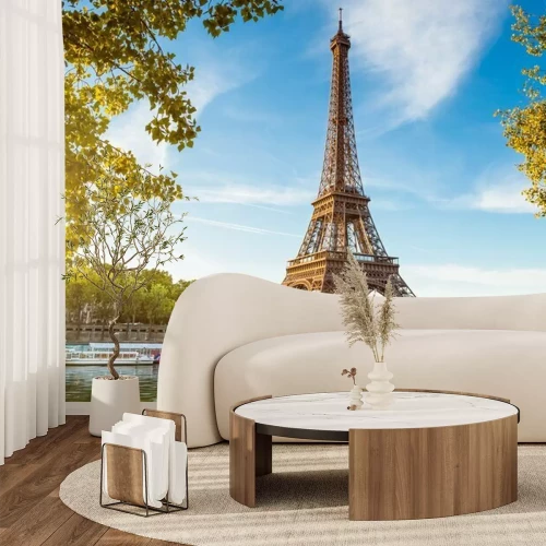Fotobehang Uitzicht op de Eiffeltoren vanaf de rivier