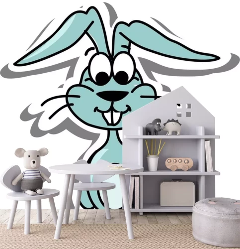 Sticker Tekening van een lichtblauw konijn uit papier geknipt