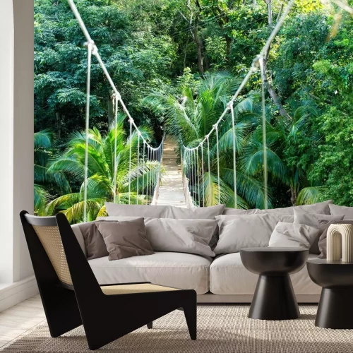 Fotobehang Hangende brug in de jungle