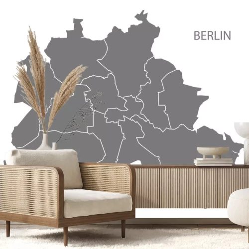 Sticker Berlijn stads kaart met gemeenten grijze illustratie silhouet vorm