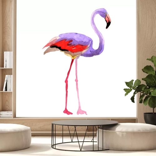 Sticker Lucht vogel flamingo in een wild door vectorr stijl geïsoleerd. Wilde vrijheid, vogel met vliegende vleugels. Aquarelle vogel voor achtergrond, textuur, patroon, frame, grens of tatoeage.