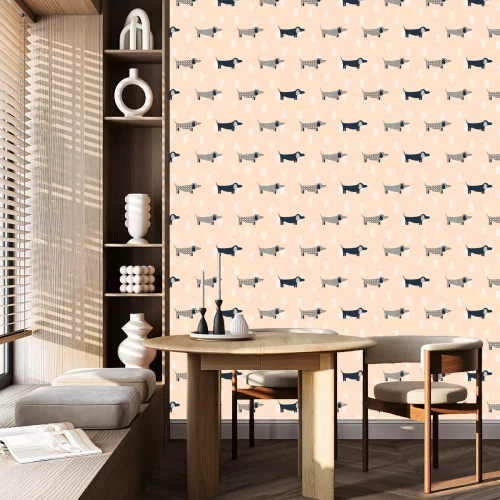 Behang Patroon honden op oranje achtergrond