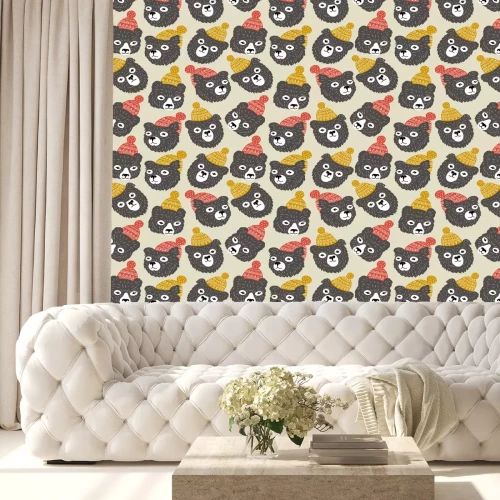 Behang Vector naadloos patroon met berenhoofden. Winter gezellige achtergrond.