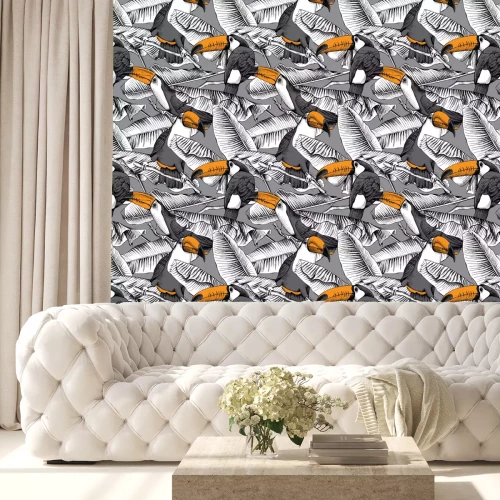 Behang Toekans op een achtergrond van tropische planten