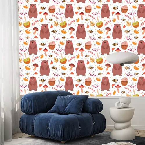 Behang Leuke herfst naadloze patroon met eten en beer