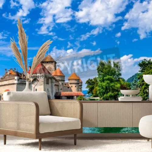 Fotobehang Kasteel Chillon een van de meest bezochte kasteel in Zwitserland