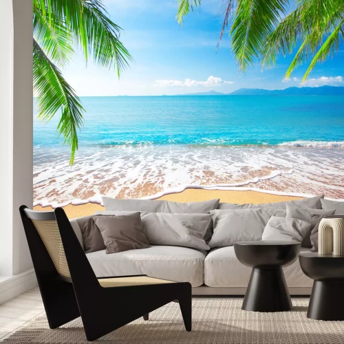 Fotobehang Tropen, palmbomen en zee