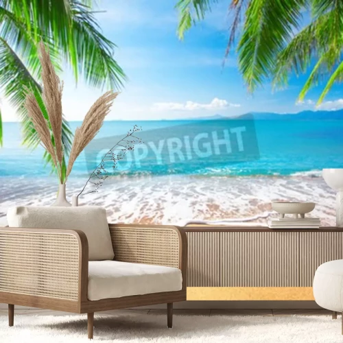 Fotobehang Tropen, palmbomen en zee