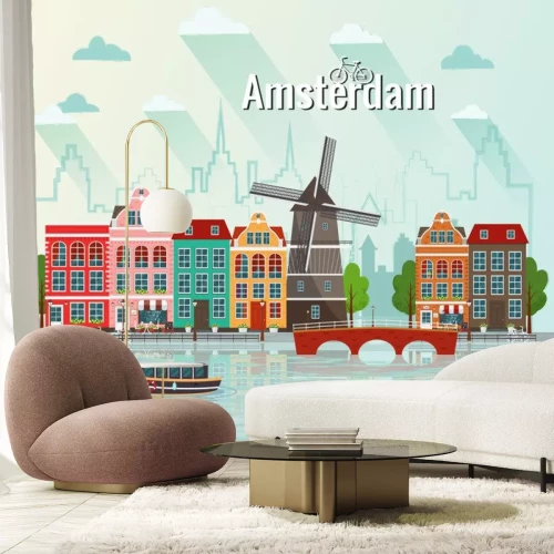 Sticker Vector illustratie van Amsterdam. Oude europese stad.