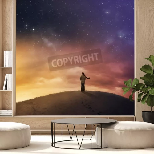 Fotobehang Vrouw en sterren aan de hemel