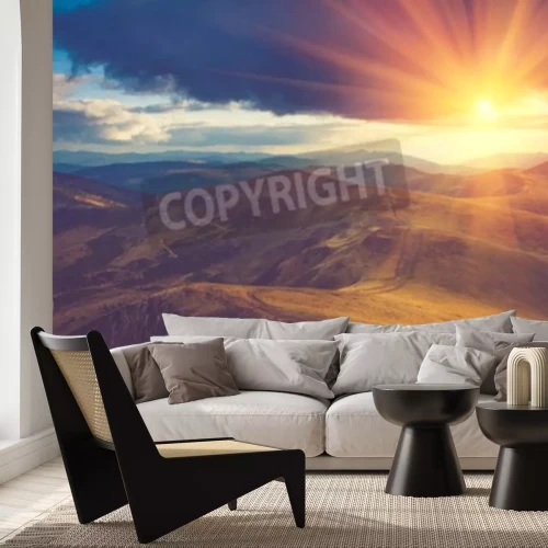 Fotobehang Zonsopgang op een achtergrond van groene wolken