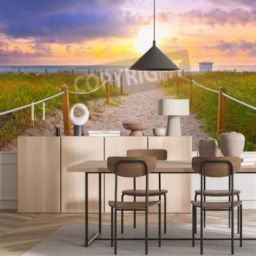 Fotobehang Zonsopgang en de ingang van het strand