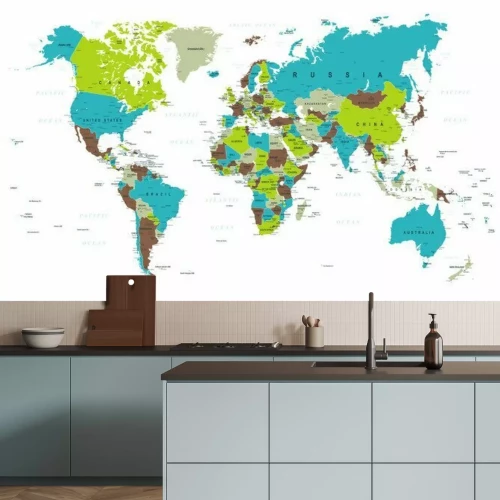 Fotobehang Kleurrijke politieke kaart van de wereld