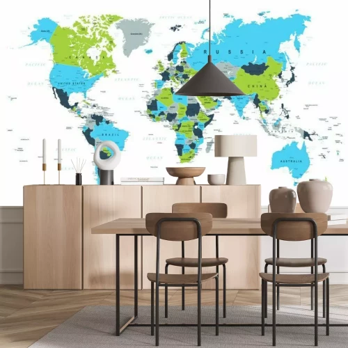 Fotobehang Blauwgroene politieke kaart van de wereld