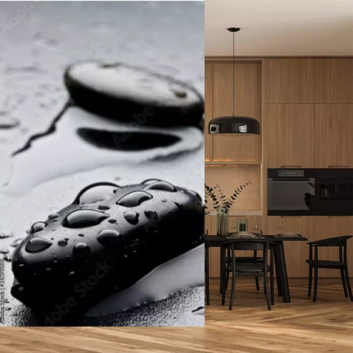 Sticker pietra nera con gocce d'acqua