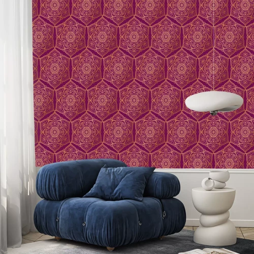 Behang Bordeaux oosters patroon met mandala's
