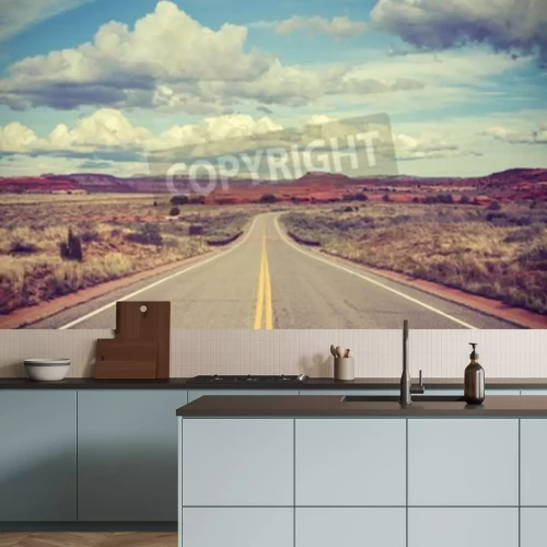 Fotobehang Weg door de woestijn vintage