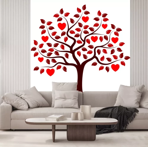 Fotobehang Rode boom met hartjes