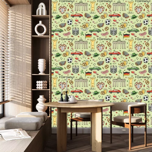 Behang Duitsland symbolen vector naadloos patroon. Kleur achtergrond met leuke hand getekende Duitsland elementen