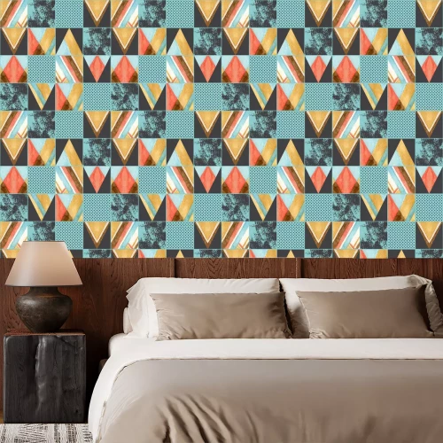 Behang Geometrisch patroon met aquarelvormen