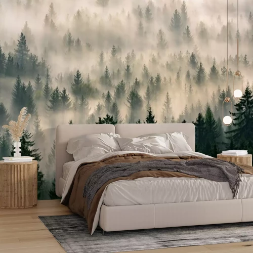 Fotobehang Bos achter de mist