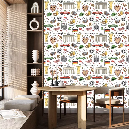 Behang Duitsland symbolen vector naadloos patroon. Achtergrond met leuke hand getekende Duitsland elementen