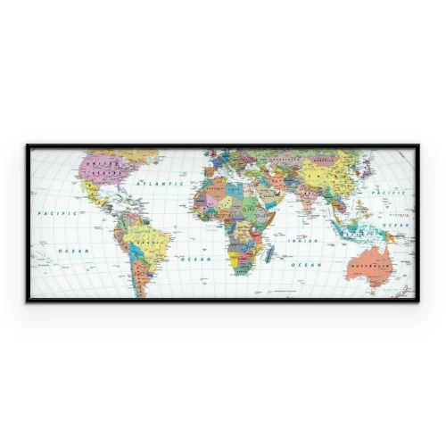 Poster Politieke wereldkaart met een getekend geografisch raster.