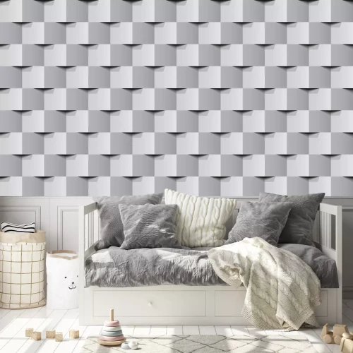 Behang Witte geometrische 3D textuur