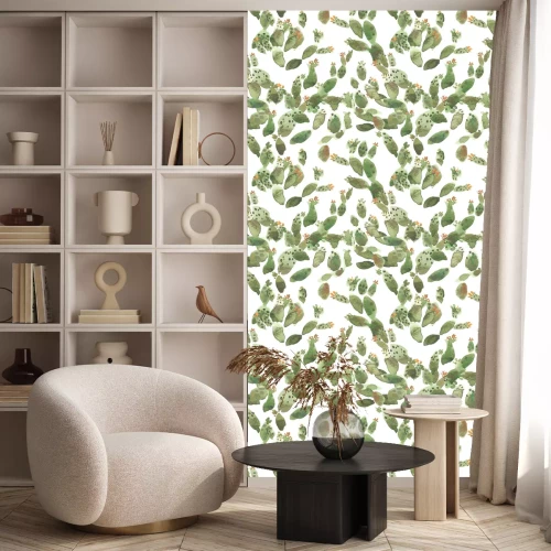 Behang Naadloze patroon met groene bloeiende cactussen in aquarel op een witte achtergrond geverfd