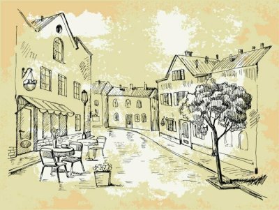 Fotobehang Tekening van een café