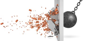 Fotobehang 3D ballen in een bakstenen muur