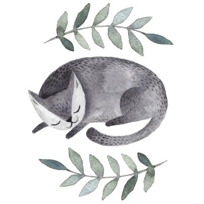 Fotobehang Slapende kat en groene bladeren