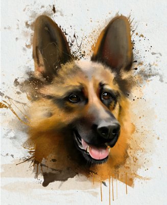 Fotobehang Hond 3D in aquarel