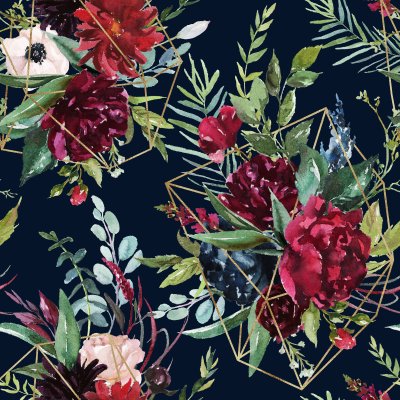 Behang Bloemenpatroon op een donkere achtergrond